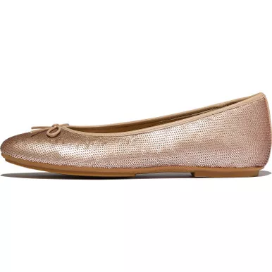 FITFLOP Women’s Delicato Bow Sequin Classic Beige Ballet Flats (E6T-B41)