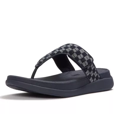 FITFLOP Women’s F-Mode Go Adjustable Checkerboard-Denim Toe-Post Sandals (A1G)