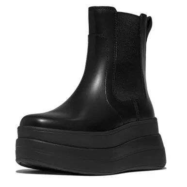 FITFLOP Women’s F-Mode Stack All Black Leather Chelsea Boots (E2J-090)