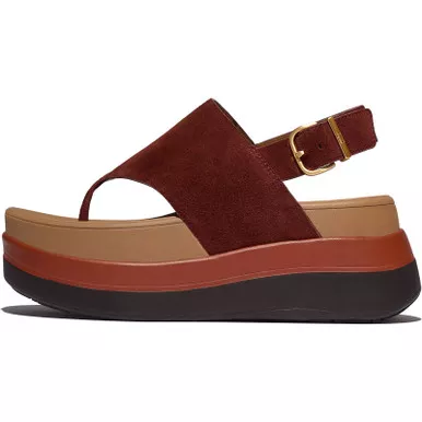 FITFLOP Women's F-Mode Stack Suede Back-Strap Chocolate Toe-Post Sandals (E2H-D07)