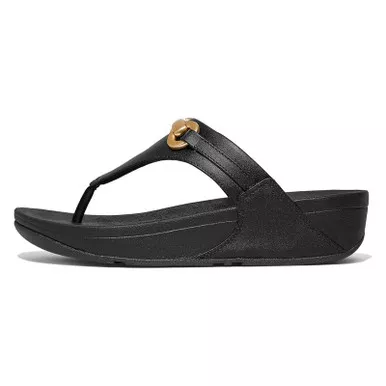 FITFLOP Women’s Lulu Chunky-Snaffle Leather Toe-Post Black Sandals (HY7)