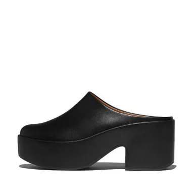 FITFLOP Women’s Platfforms All Black Leather Heeled Mules (E4A-090)