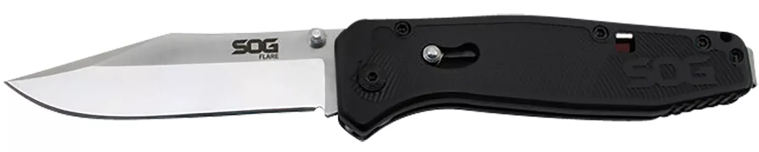 Flare3.50″ Folding Plain Clip Point Satin Polished/Black GRN Handle