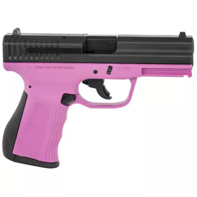 FMK G9C1G2PKSSCM 9C1 G2 9mm Luger 10+1 4″ Black Stainless Steel Barrel, Black Serrated Carbon Steel Slide, Pink Polymer Frame w/Picatinny Rail, Black Backstrap Grip