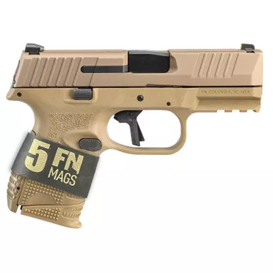 FN 66101643 509C Bundle 9mm Luger 24+1, 3.70″ Black Recessed Crown Barrel, Flat Dark Earth PVD Serrated Steel Slide & Polymer Frame w/Picatinny Rail, Ambidextrous, 5 Magazines