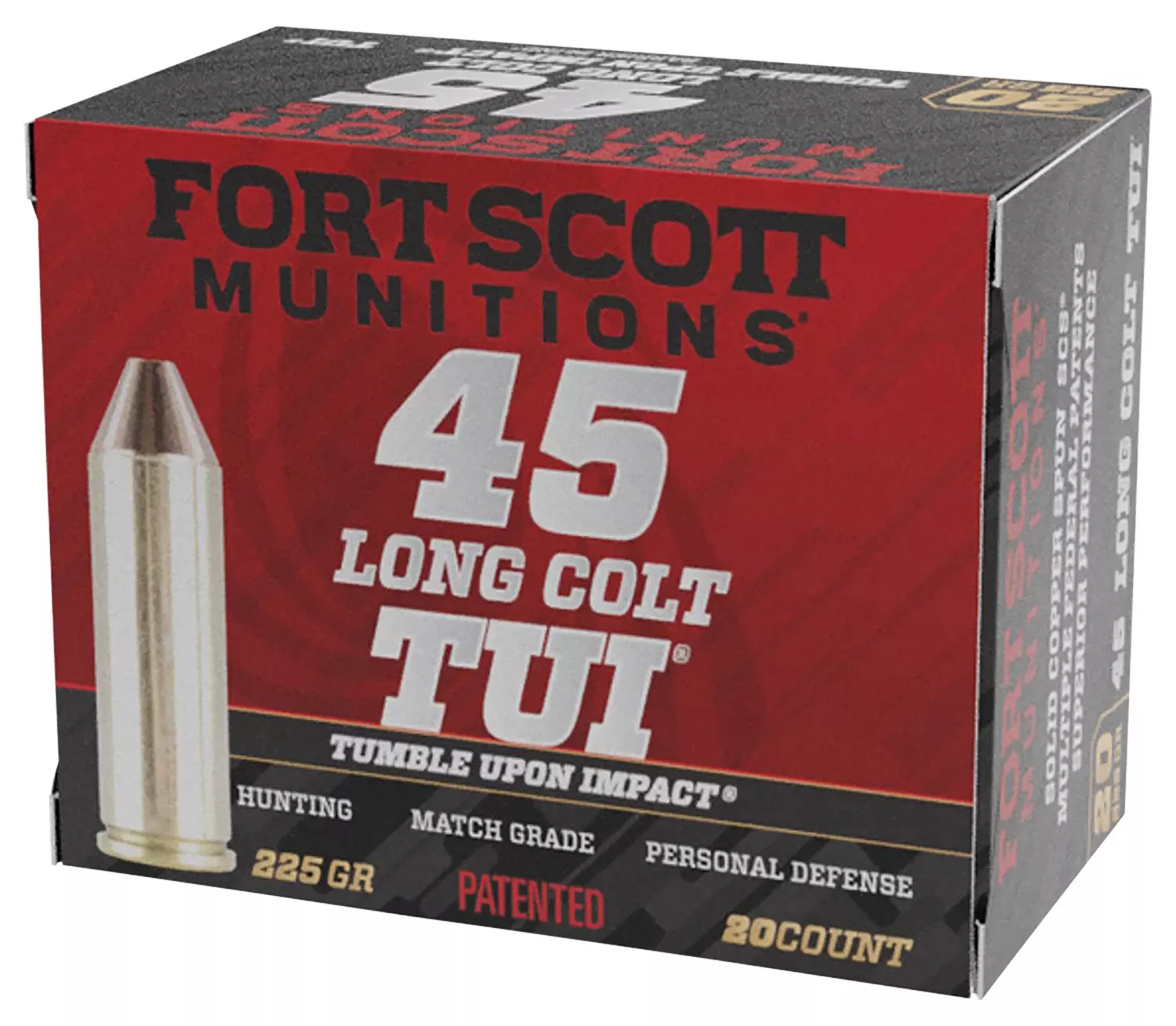 Fort Scott Munitions Tumble Upon Impact (TUI) 45 Long Colt 225 Gr. Solid Copper Spun (SCS) 20/Box