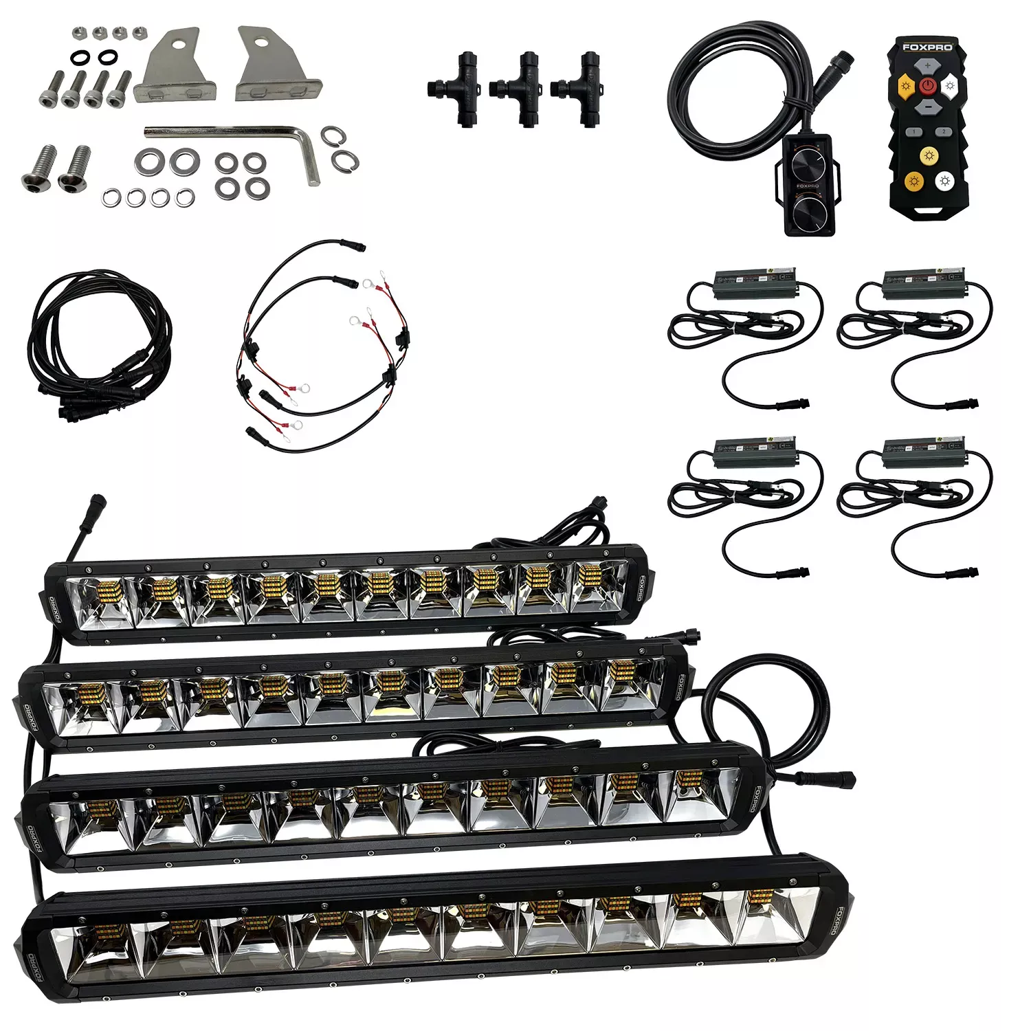 FOXPRO Mud Cutter Light Kit w/4 LED Lights Adjustable Intensity/Hue Aluminum Housing Wireless Remote Waterproof Black MUDCT4KIT