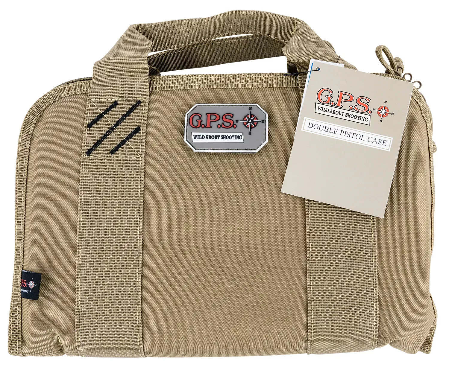 G*Outdoors Double Pistol CaseTan Nylon with Visual ID Storage System, Mag Storage Pockets, Lockable Zippers & Storage PocketsHolds Up To 1-2 Handguns Includes Ammo Dump Cup