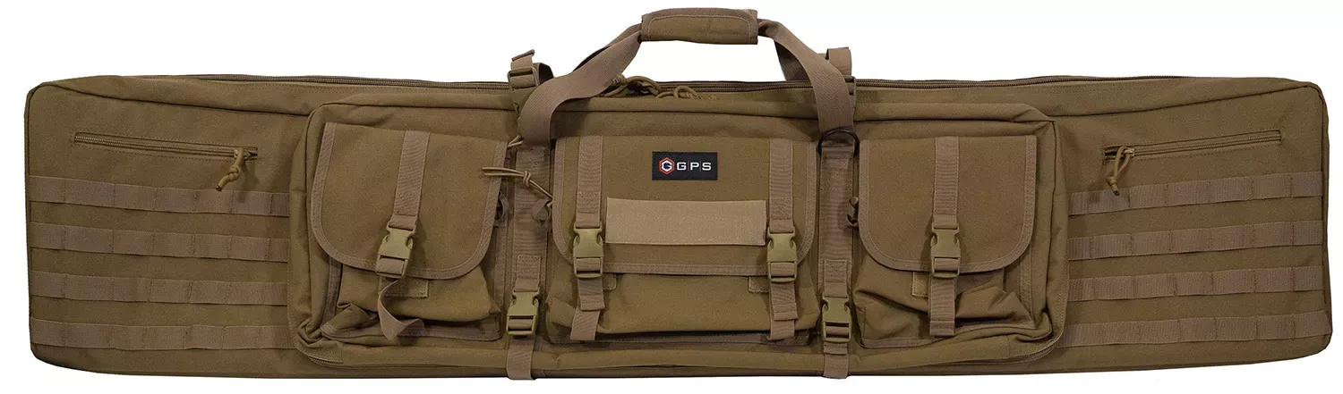 G*Outdoors Double Rifle CaseFlat Dark Earth 600D Polyester with 2 Padded Pistol Sleeves, MOLLE Webbing & Lockable Zippers 42 L x 12.75″ H x 9″ W Exterior Dimensions”
