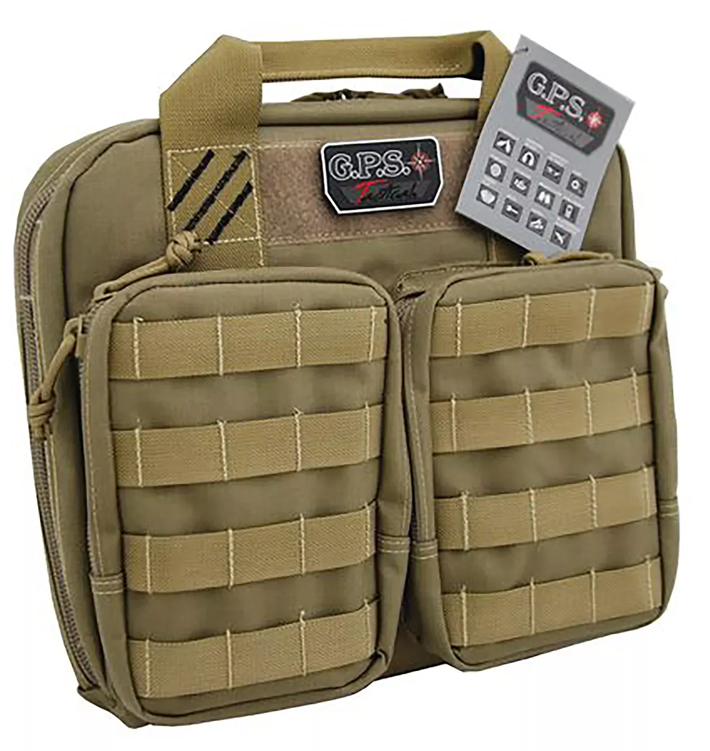 G*Outdoors Tactical Double +2 Pistol Case Tan 1000D Nylon Teflon Coating with Visual ID Storage System, Lockable YKK Zippers, MOLLE Webbing & Ammo Storage Pockets Holds UP To 4 Handguns