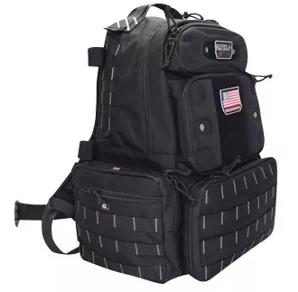 G*Outdoors Tactical Range Backpack Tall PRYM1 Blackout 1000D Polyester with Removable Pistol Storage, MOLLE Webbing & Lockable Zippers Holds 4 Handguns, Ammo & Accessories