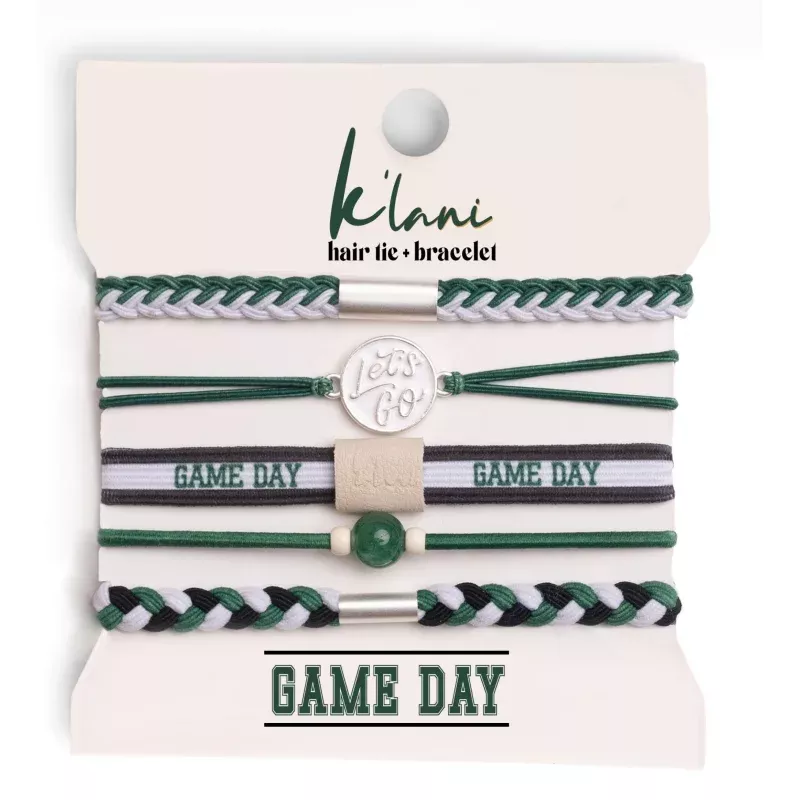 Game Day Green, White & Black Hair Tie Bracelets