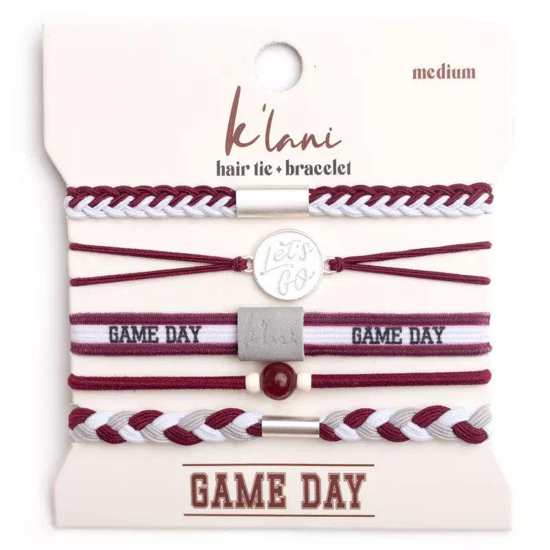 Game Day Maroon & Gray Hair Tie Bracelets
