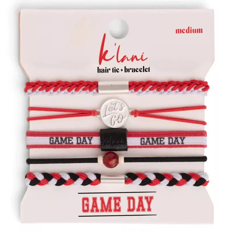 Game Day Red, Black & White Hair Tie Bracelets