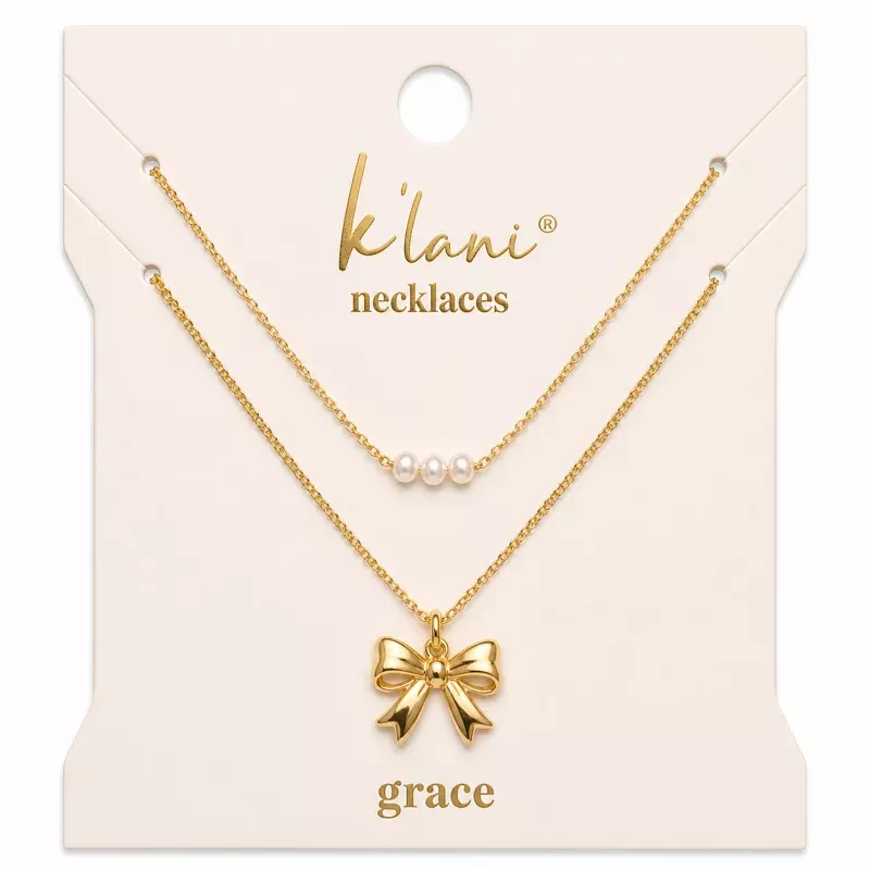 Grace Gold Bow with Pearl Accent Necklace Set