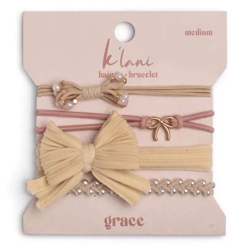 Grace Pinks, Pearls & Bows Hair Tie Bracelets