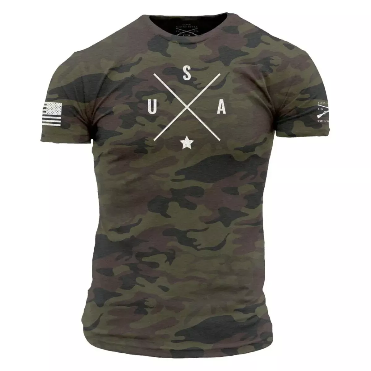 Grunt Style Men's Woodland Camo Simple USA S/S Tee