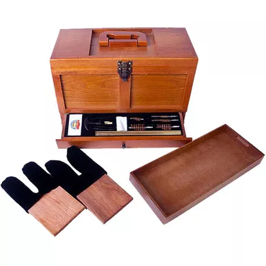 Gunmaster TBX736-1 Universal Cleaning Kit, Wooden Toolbox, Blue, 17 Piece