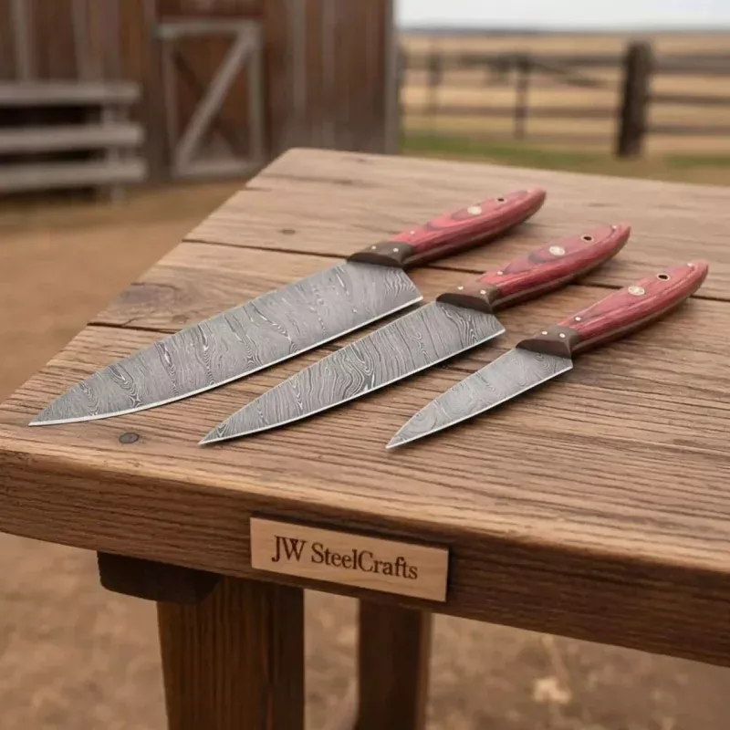 Hand Forged 3-Piece Damascus Chef Knife Set14, 12 & 9 Inch Blades