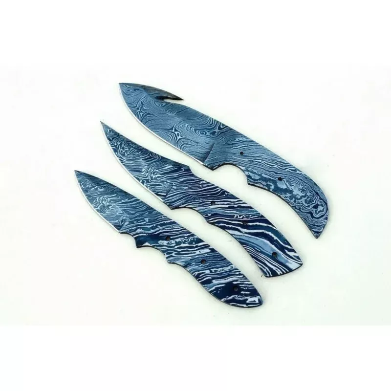 Handmade Damascus Steel Blank Blade Skinner Knife – Lot of 3/ For Knife Making