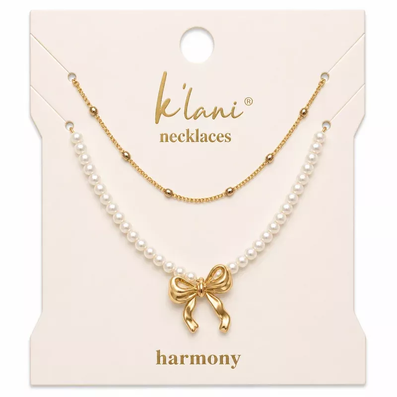 Harmony Gold Bow with Pearls Necklace Set