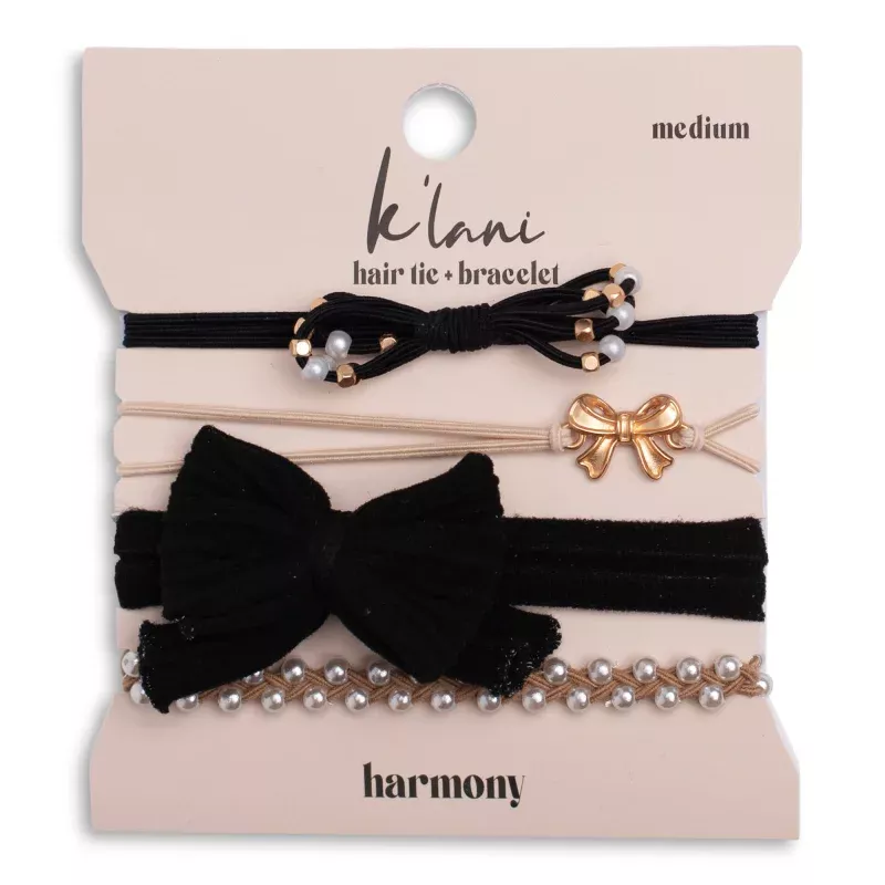 Harmony Pearls & Bows in Black & Cream Hair Tie Bracelets
