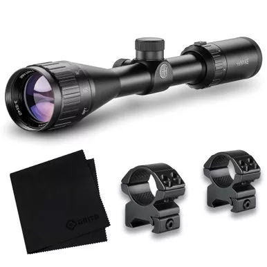 HAWKE Vantage 3-9x40 AO Mil Dot Reticle Riflescope w/ Match Mount 1in Medium Weaver Scope Rings and GRITR Microfibre (14123+22113+GRIT-MF)
