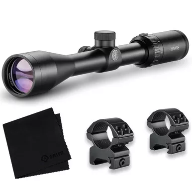 HAWKE Vantage 4-12x40 AO Mil-Dot Reticle Riflescope w/ Match Mount 1in Medium Weaver Scope Rings and GRITR Microfibre (14141+22113+GRIT-MF)