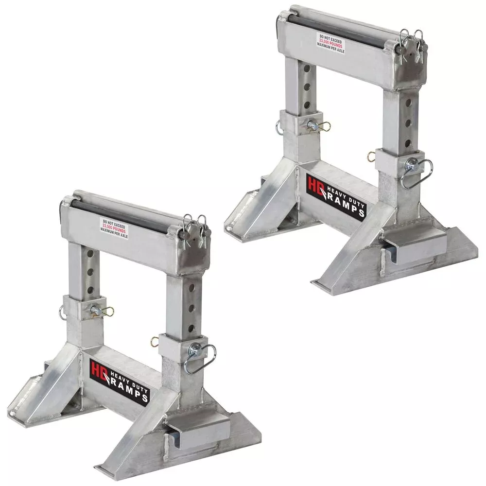 Heavy Duty Ramps Adjustable Lower Ramp Support Stands (Pair) | Model STAND-10-16-18-24-H | 18″ W | 23,500 lb. Capacity | For Step Deck Trailers, Flatbeds & Loading Docks