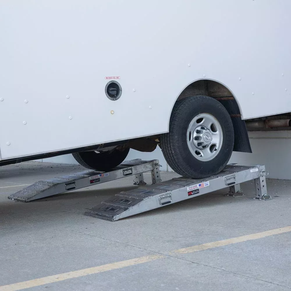 Heavy Duty Ramps Adjustable Wheel Risers | Model S-40-27-090-RISER | Size 90″ L x 27″ W | 40,000 lb Capacity | Horsepower 23+ HP | For Tandem Dual Wheels & Loading Docks