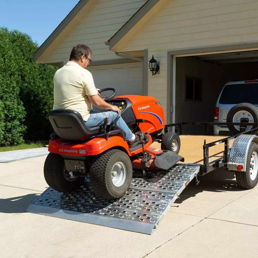Heavy Duty Ramps Bi-Fold Landscaping Trailer Ramp | Model F05-79-048-HINGE | Size 48″ L x 79″ W | Capacity 5,000 lb Per Axle | Horsepower 23 HP | For Landscaping & Trailers