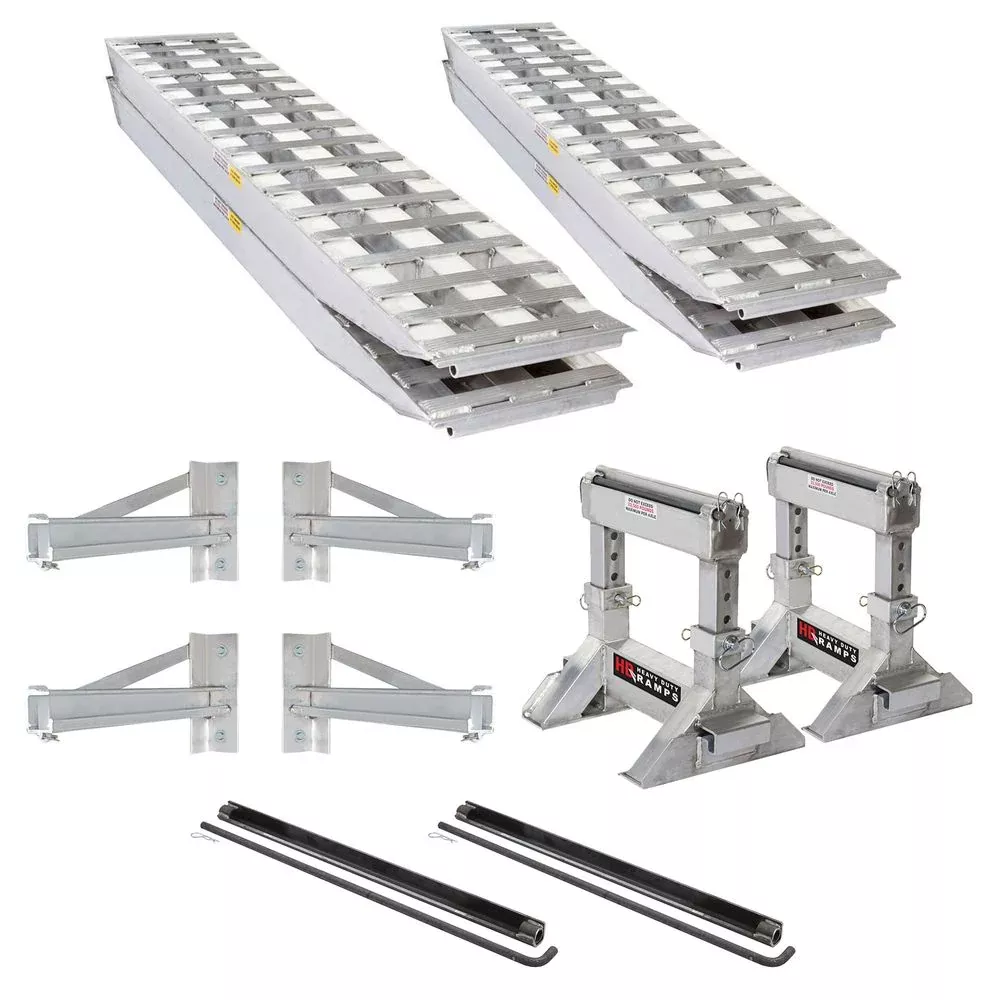 Heavy Duty Ramps Flatbed Trailer Ramp Kit | Model 23-18-192-FLAT-BED-Kit-STSS | Size 18″ W x 16′ L | 23,500 lb. | Horsepower 23 HP | For Trucks