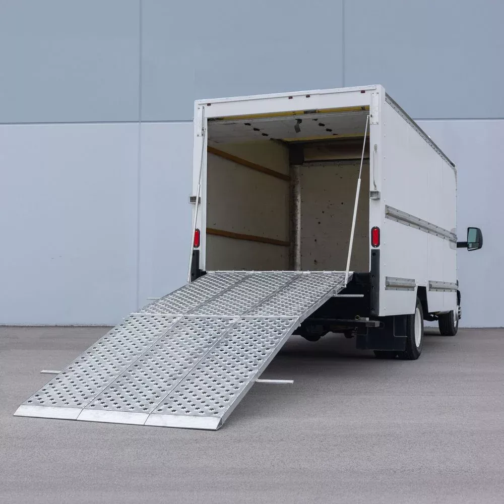 Heavy Duty Ramps Folding Aluminum Three-Ramp System | Model MF3-14457-BT | Size 12′ L x 57″ W | 3,000 lb. per Axle Capacity | Horsepower 23 HP | For Box Trucks