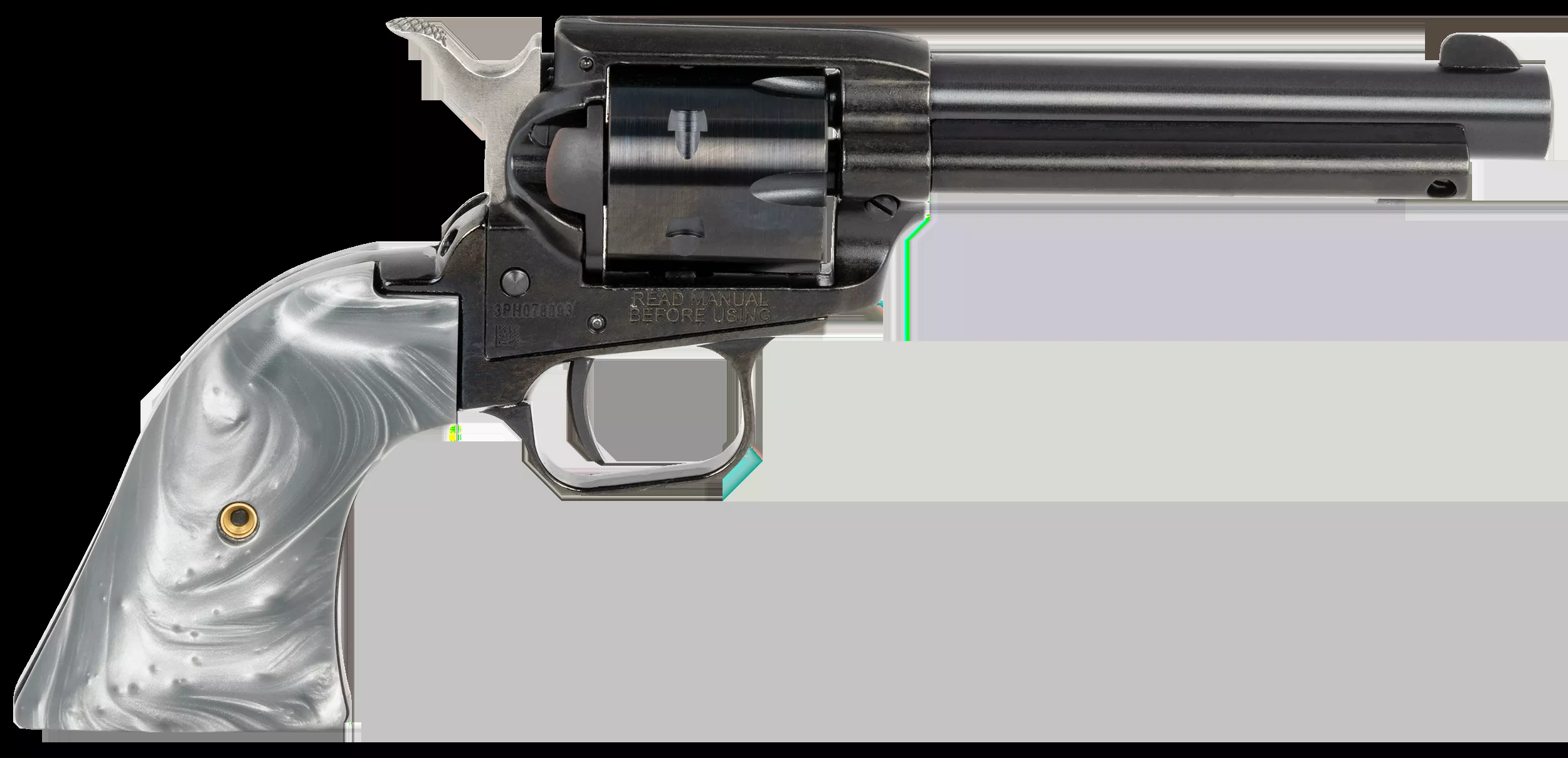 Heritage Mfg RR22B4GPRL Rough Rider22 LR Caliber with 4.75″ Barrel, 6rd Capacity Cylinder, Overall Black Metal Finish & Gray Pearl Grip
