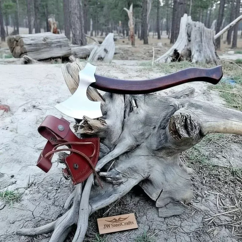 High Polish Bushcraft Axe Curved Hardwood Handle