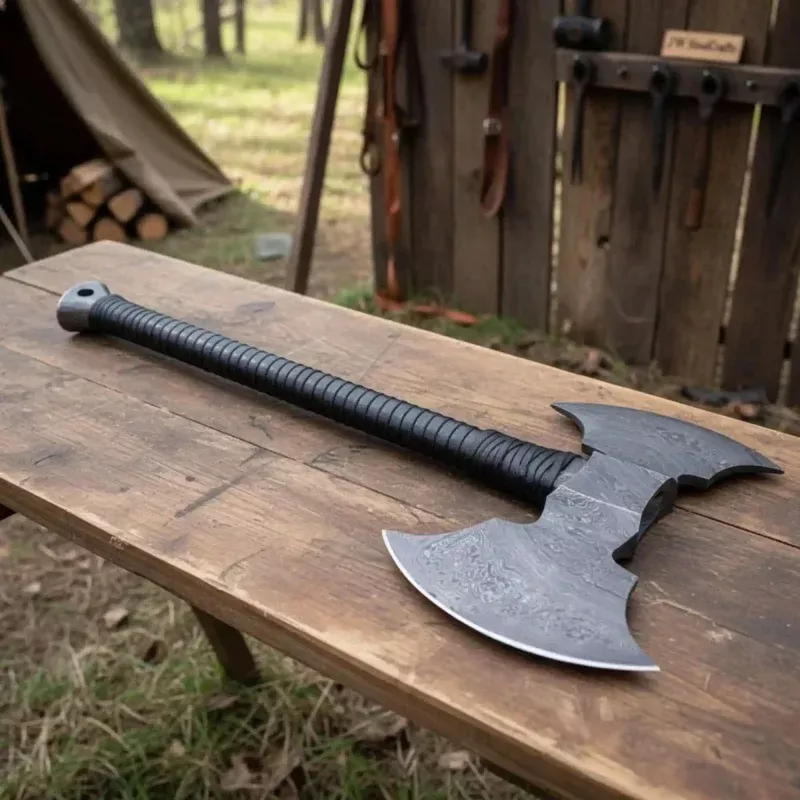 Historic Viking Skeggx Bearded AxeExtended 22 Handle, Functional Damascus Edge