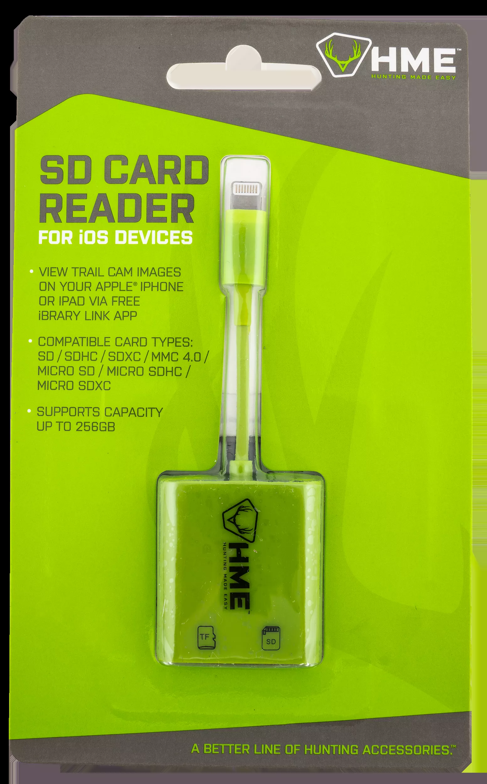 HME Memory Card Reader iOS Fits iPhone/iPad Up To 256GB Black/Green HMESDCRIOS