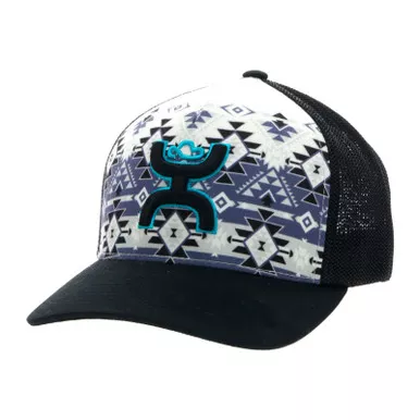 HOOEY Coach Flexfit 5-Panel Black/Blue Hooey Logo L/XL Cream/Black/Aztec Cap (2312CRBK-02)