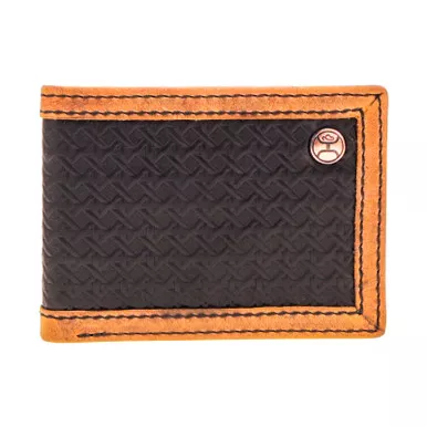 HOOEY Hands Up Basketweave Black/Tan Front Pocket Bifold Wallet (HFBF020-BK)