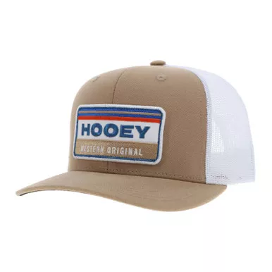 HOOEY Horizon 6-Panel Red/White/Blue Rectangle Patch Tan/White Trucker Cap (2335T-TNWH)