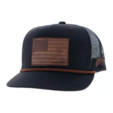 HOOEY Liberty Roper 6-Panel Leather Flag Patch Trucker Cap (2510T)