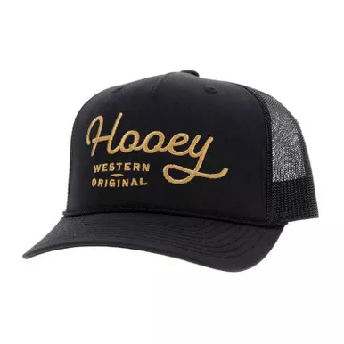 HOOEY OG 5-Panel Hooey in Gold Stitching Black Trucker Cap (2160T-BK)