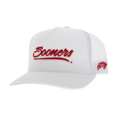 HOOEY Oklahoma 5-Panel Red Sooners White Trucker Cap (7290T-WH)