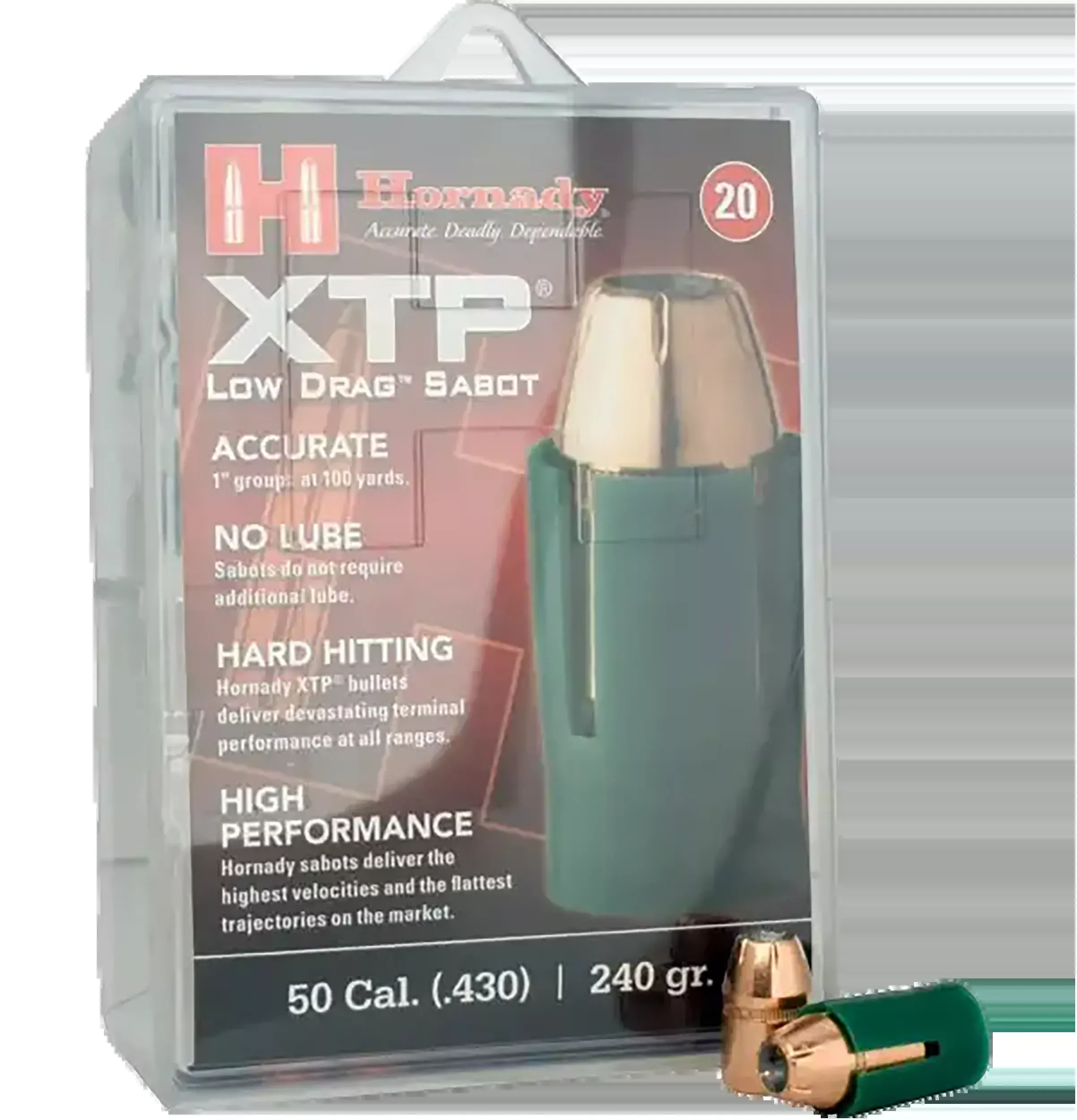 Hornady .50cal Saboted Bullet - .44 240gr. Jhp 20ct 10bx/cs