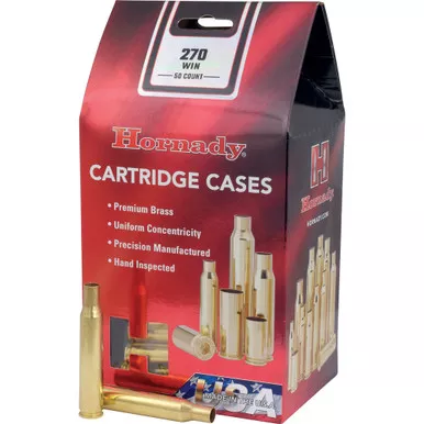 Hornady 8635 Unprimed Brass 270 Winchester, Brass, 50 Pack
