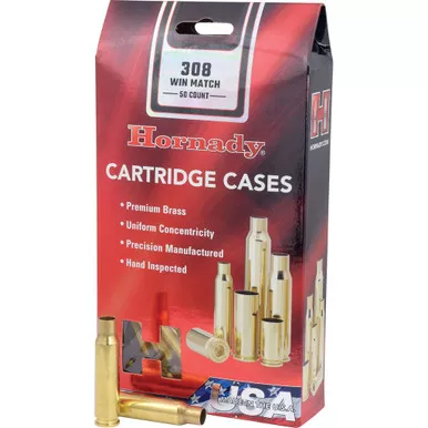 Hornady 8661 Unprimed Brass 308 Winchester Match, Brass, 50 Pack