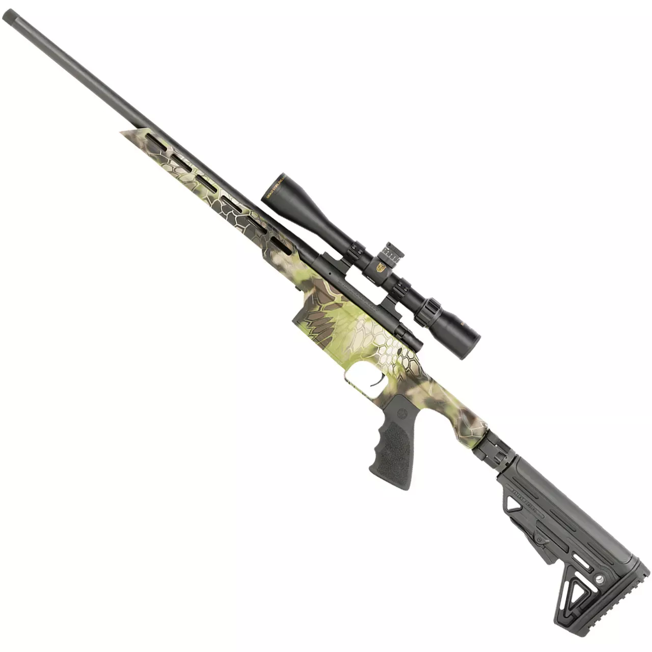 Howa M1500 Mini Excel Lite Rifle 7.62x39mm 20″ TB 5+1, Kryptek Altitude HTI Excl Lite Chassis, Black Folding Stock HMXL762KAC