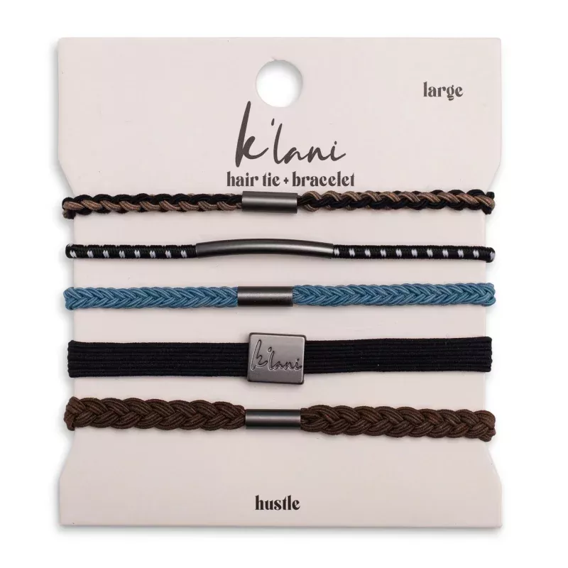 Hustle Solid Black, Brown & Blue Hair Tie Bracelets