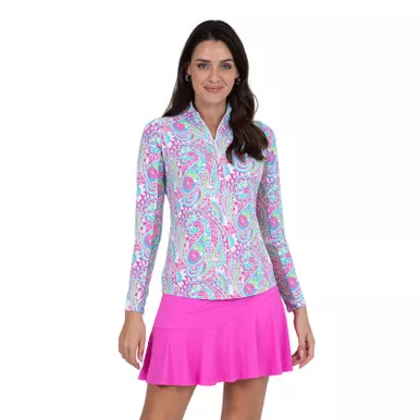 IBKUL Gloria Print Long Sleeve Mock Neck Top (10869)