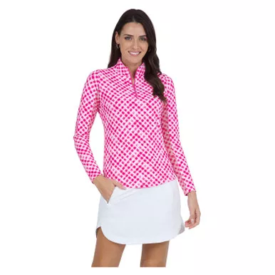 IBKUL Women's Gingham Check Print Long Sleeve Mock Neck Top (10876)